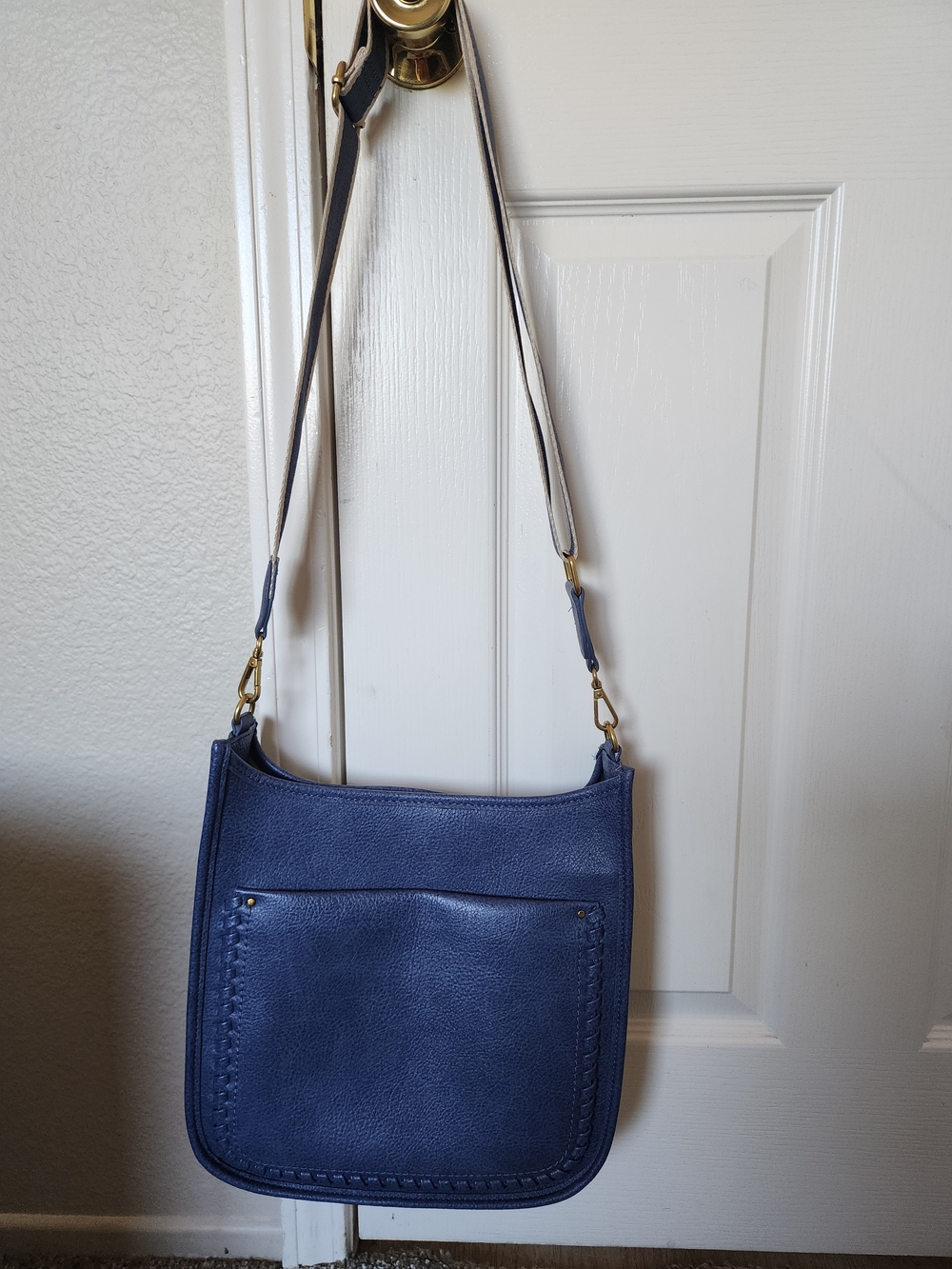 Style & Co Blue Crossbody Bag Whipstitch Wide Strap